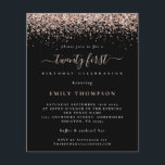 PAPER 21st Party Black Einladung Flyer<br><div class="desc">PAPER Rose Glitter 21st Party Black Einladung. A great value PAPER (not card) alternative WITHOUT ENWICKES at SMALLER size 4.5" x 5.6" and at budget price. (Standard A6 enwickes are the nearest size to fit) A border of rose gold glitter is at the top on each side and a ordy...</div>