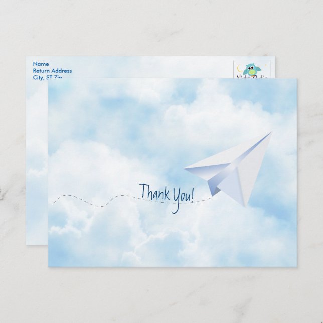 Paper Airplane Babydusche Vielen Dank Postkarte (Vorne/Hinten)