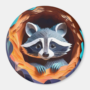 Paper Art Baby Raccoon in Tree 3D Magnet