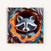 Paper Art Baby Raccoon in Tree 3D
