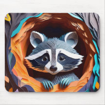 Paper Art Origami Baby Raccoon in Tree 3D
