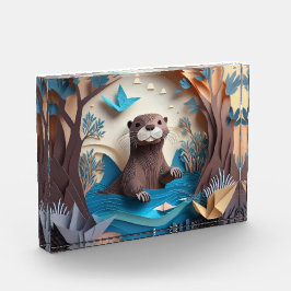 Paper Art Origami Otter in Water 3D Fotoblock