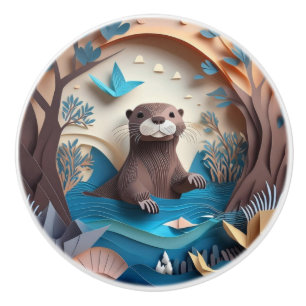 Paper Art Origami Otter in Water 3D Keramikknauf