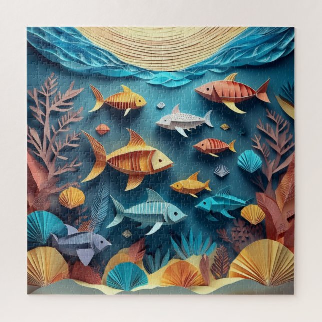 Paper Art Origami Sea Life Scene 3D Puzzle (Vertikal)