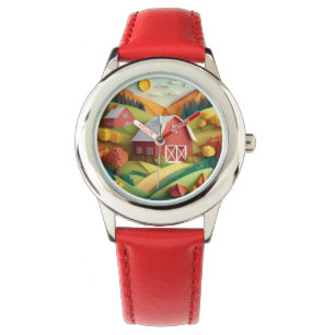 Paper Art Origami Style Bauernszene Armbanduhr