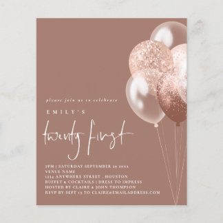PAPER Balloons Script Rose Gold 21. Party Einladun Flyer
