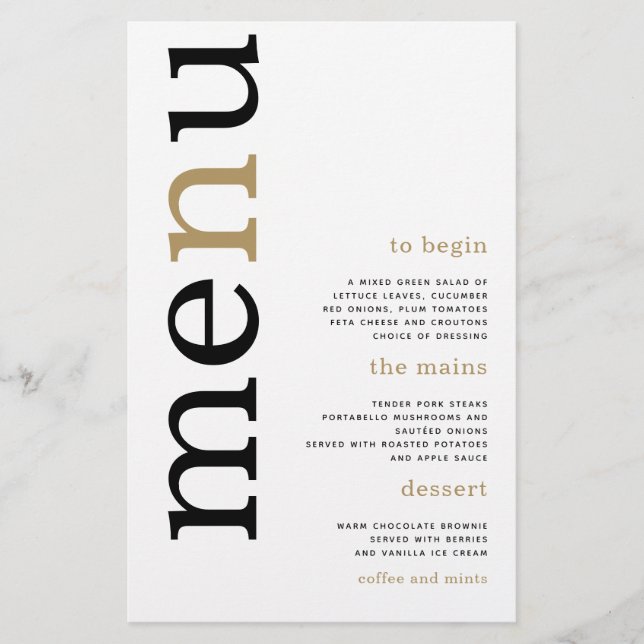 PAPER Black Gold Typografy White Wedding Menu Flyer (Vorne)