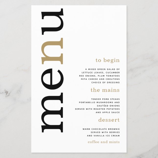 PAPER Black Gold Typografy White Wedding Menu Flyer (Vorne)