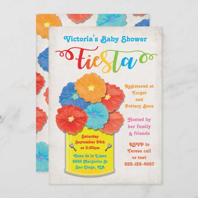 Paper Blume kann Fiesta Baby Dusche Einladung (Vorne/Hinten)