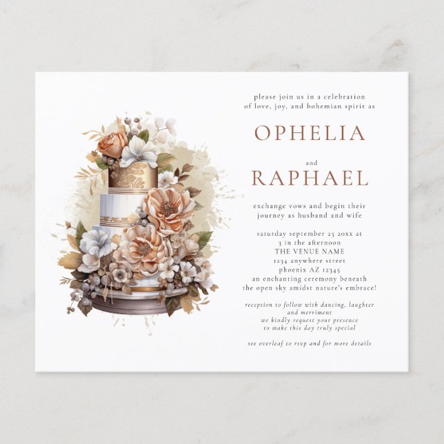PAPER Boho Cake Florals Bohemisch Hochzeit Einladu Flyer (Vorne)