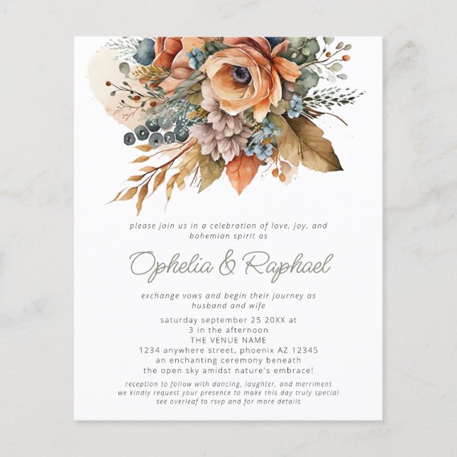PAPER Boho Fall Florals Sage Bohemische Hochzeit Flyer (Vorne)