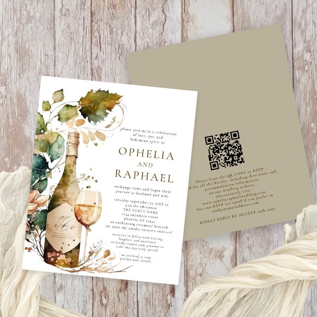 PAPER Boho Foliage und Wine Bohemische Hochzeit Flyer (Front and back view)