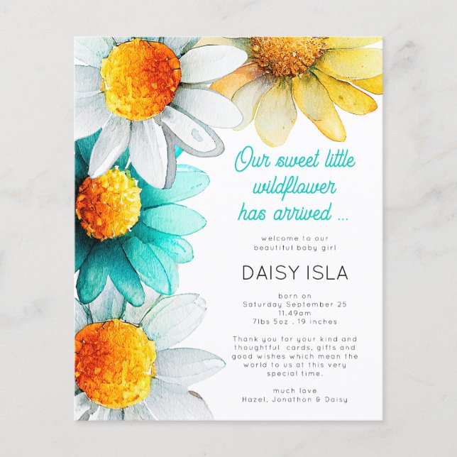 PAPER Boho Wildblume Vielen Dank für Ihre Geburtse Flyer (Vorne)