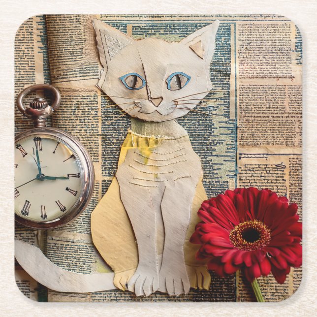 Paper Cat Coaster Rechteckiger Pappuntersetzer (Vorderseite)