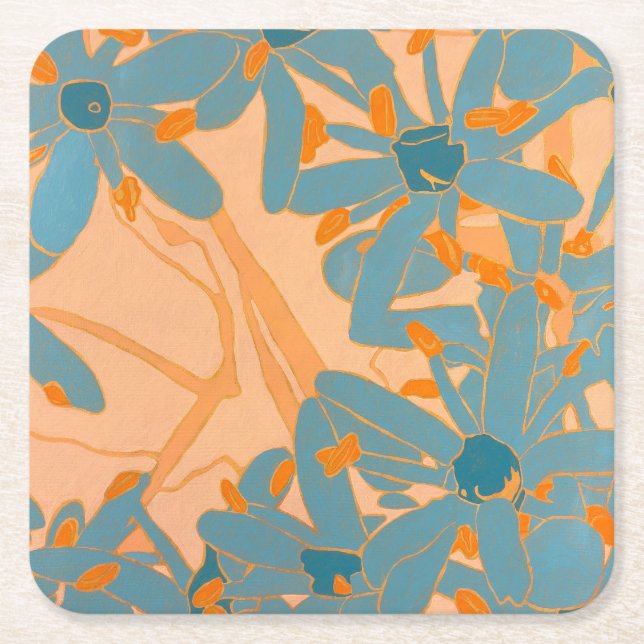 Paper Coaster Contemporary Leaf Design in Peach Rechteckiger Pappuntersetzer (Vorderseite)