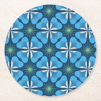 Paper Coaster in bright blue clover geometric Runder Pappuntersetzer