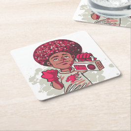Paper Coaster – YOUTH Power Afro & Boombox Urban Rechteckiger Pappuntersetzer