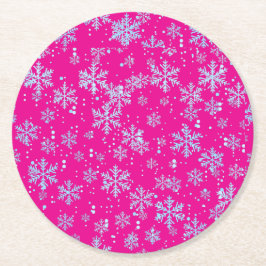 Paper Coasters, Bright Fuchsia Snowflakes Runder Pappuntersetzer