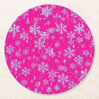 Paper Coasters, Bright Fuchsia Snowflakes Runder Pappuntersetzer