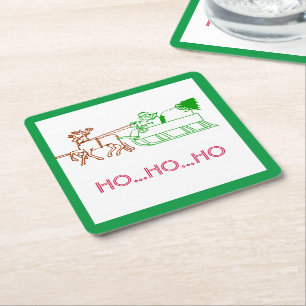 Paper Coasters - Weihnachtsmann und Rentiere Rechteckiger Pappuntersetzer