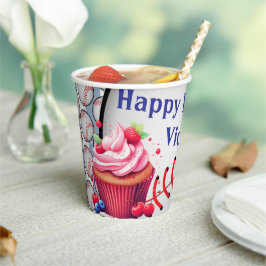 Paper Cup Blue White Stripe Birthday Baseball Pappbecher