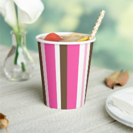 Paper Cup Brown & Pink Stripe Pappbecher