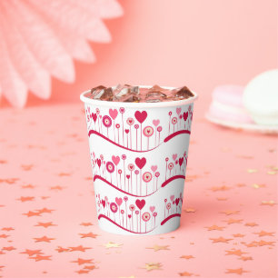 Paper Cup Happy Valentine's Day Red Hearts Pappbecher