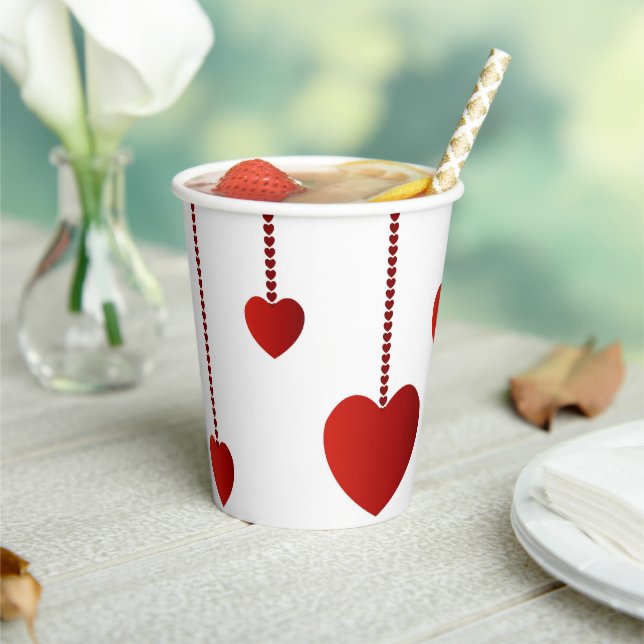 Paper Cup Happy Valentine's Day Red Hearts Pappbecher (In Situ)