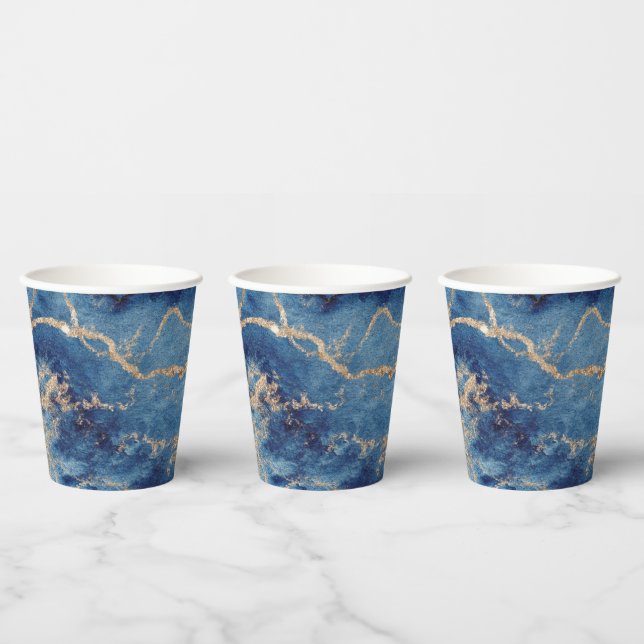 Paper Cups (236 ml) - Blue & Gold Pattern Pappbecher (Multi)