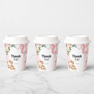 Paper Cups Baby Dusche Danke Pink Girl Bear Pappbecher