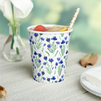 Paper Cups - Cute Blue Flower Pattern. Pappbecher