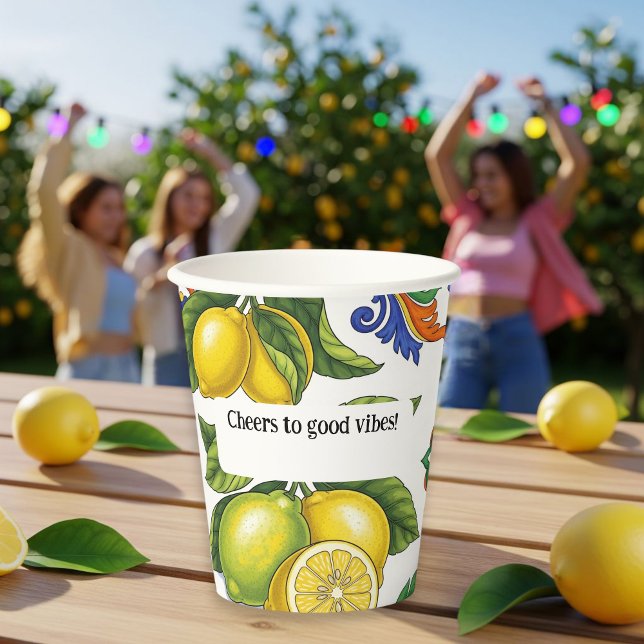 Paper Cups Set with Lemon Print – Mediterranean  Pappbecher (Von Creator hochgeladen)