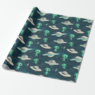 Paper Cut Out Aliens and UFOs wrapping paper Geschenkpapier
