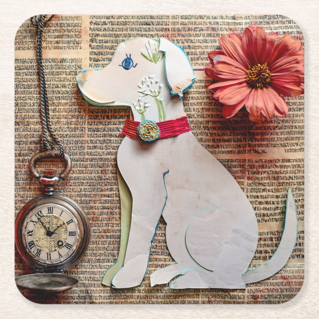 Paper Dog Coaster Rechteckiger Pappuntersetzer (Vorderseite)