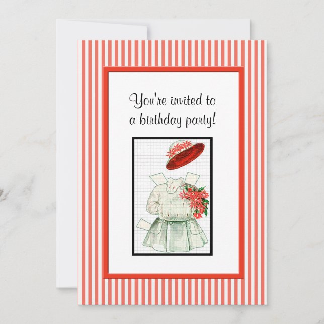 Paper Doll Birthday Party Einladung (Vorderseite)