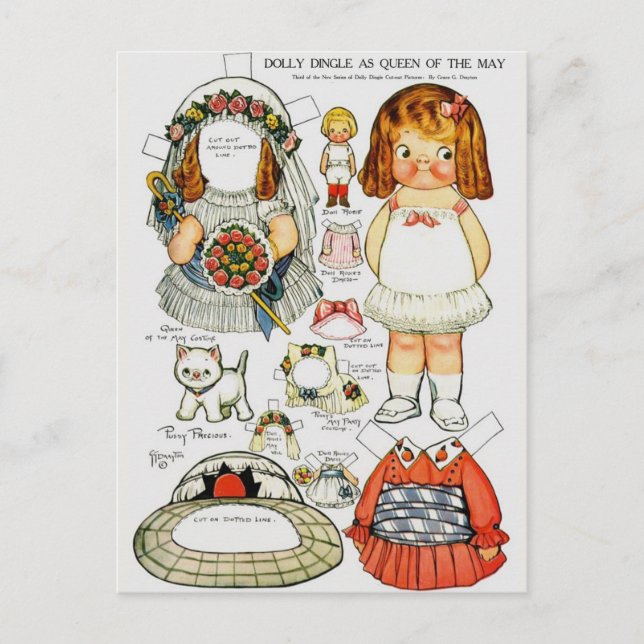 Paper Dolly Queen of the May Paper Doll Postcard Postkarte (Vorderseite)