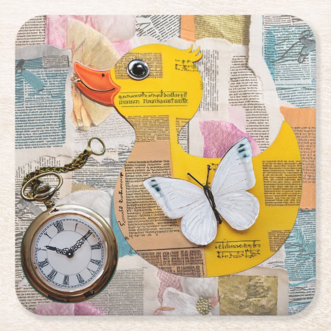 Paper Duck Coaster Rechteckiger Pappuntersetzer (Vorderseite)