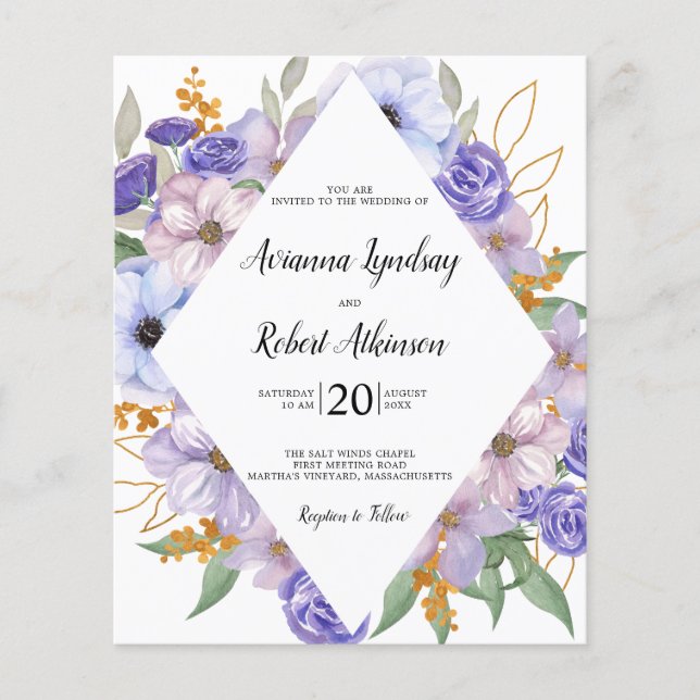 PAPER Dusty Lila Floral Wedding Einladung Flyer (Vorne)