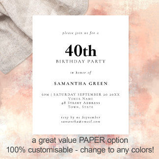 PAPER Einfache Textform, beliebig Farbe 40. Geburt Flyer
