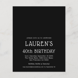 PAPER Einfaches Schwarz 40. Geburtstags-Party Flyer