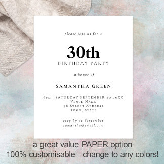 PAPER Einfaches Textsymbol jeder Farbe 30. Geburts Flyer