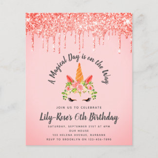 PAPER Einhorn Face Glitzer Geburtstagseinladung Flyer