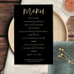 PAPER Elegante Gold Script Black Wedding Menü<br><div class="desc">PAPER Elegant Gold Script Black Wedding Menü Ein gutes Preis-Leistungs-Verhältnis Alternative in klassisch schwarz und gold. Mit einem stilvollen Set-Skript für Menü und leicht personalisieren Sie die Erholung des Textes. Die Schriftart-Farben können über das Menü Bearbeiten geändert werden. Sie können auch die Hintergrundfarben auf jeder Seite ändern.</div>
