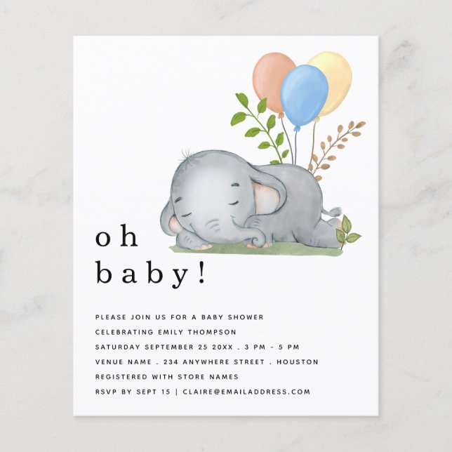 PAPER Elephant Blue Boy Baby Dusche einladen Flyer (Vorne)