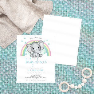 PAPER Elephant Rainbow Blue Baby Dusche Flyer