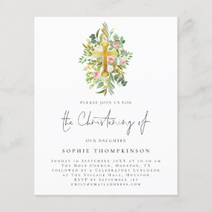 PAPER Eucalyptus Florals Cross Christening Einladu Flyer