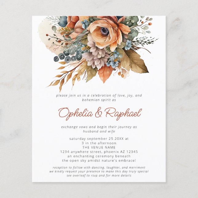 PAPER Fall Florals Terracotta Boho Wedding Flyer (Vorne)