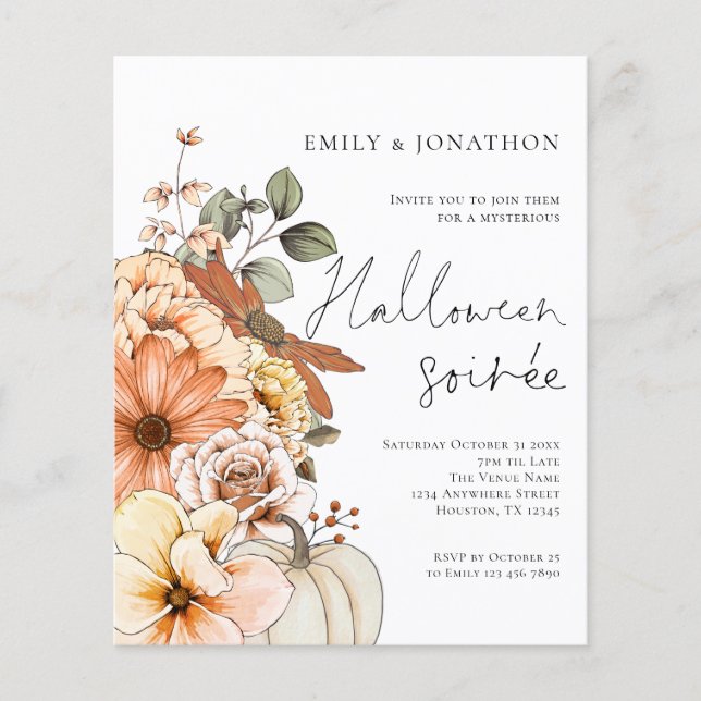 PAPER Floral Pumpkin Script Halloween-Party White Flyer (Vorne)