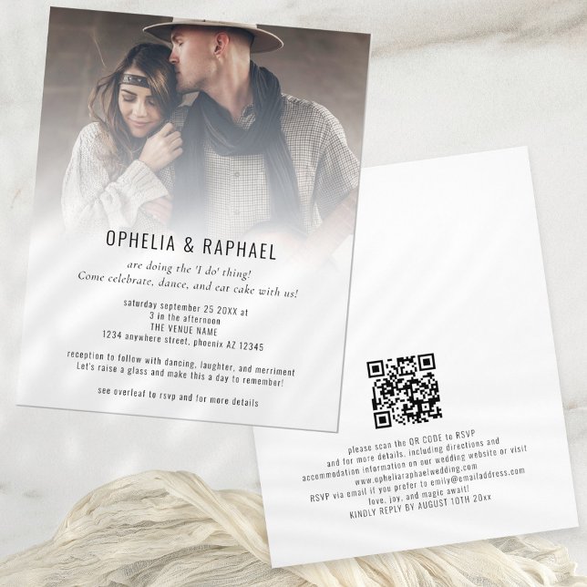 PAPER Foto Overlay QR Spaß Informelle Hochzeit Flyer (Front and back view)