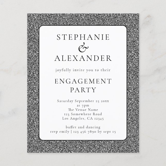 PAPER Glitzer Silver White Engagement Party Invii Flyer (Vorne)